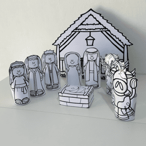 Presépio de mesa 3D para colorir